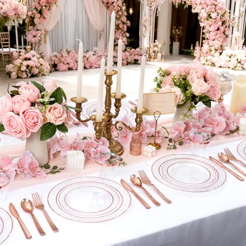 Ciaell 150PCS Rose Gold Disposable Plate Set with Cutlery - Wedding & Party Supplies