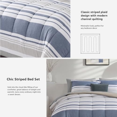 Ocean Blue Queen Comforter Set - 7 Pieces Striped Bedding in a Bag