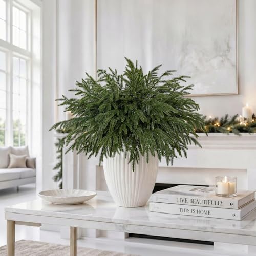 HOHOTIME 16 Pcs Christmas Norfolk Pine Branches Real Touch Decor Set