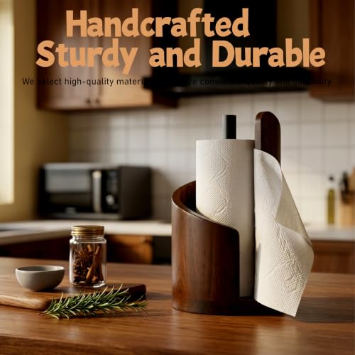 Walnut Wooden Paper Towel Holder for Countertop, Holds Mega Roll, Kitchen Decor