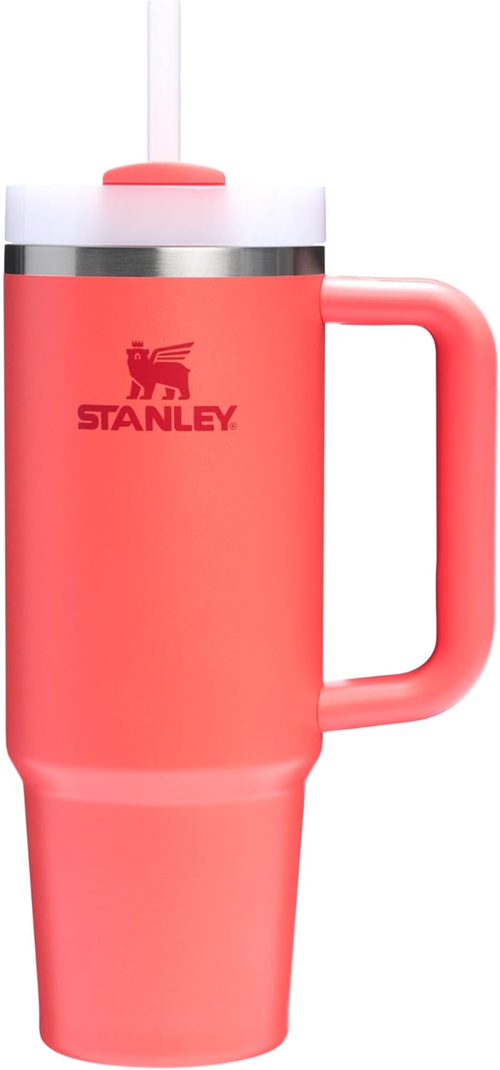 Stanley Quencher H2.0 Tumbler - 30 oz Insulated Stainless Steel Cup with Handle & Straw | Hot Coral