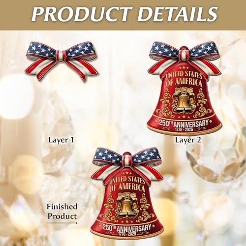 United States 250th Anniversary Patriotic Wooden Ornament Liberty Bell Decoration