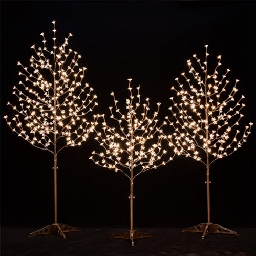 Lighted Cherry Blossom Tree Set - 4ft, 5ft, 6ft with Warm White LEDs - Year-Round Decor