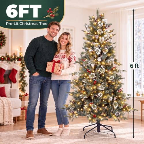 6ft Pre-Lit Artificial Christmas Tree with 300 Warm White LED Lights