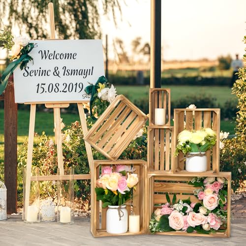 Small Wooden Crates Set of 6 Nesting Storage Bins Rustic Display Boxes