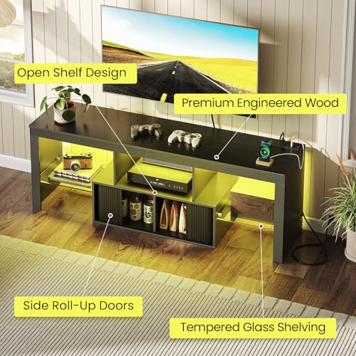 LED TV Stand for 60 Inch TVs with Storage & Multi-Color LED Lighting - Black