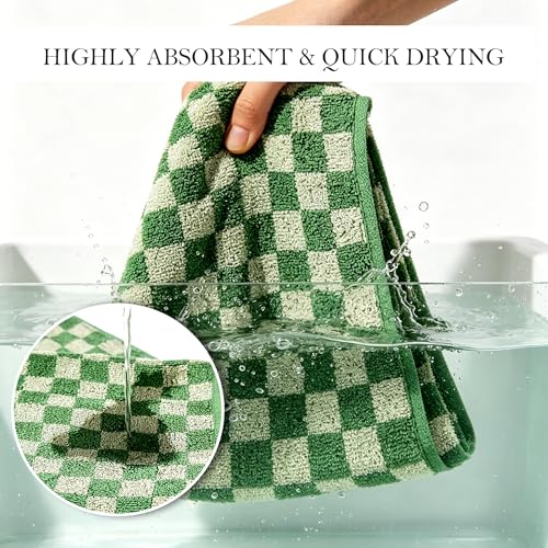 Large Checkered Cotton Bath Towels Set - 55x28 Inches, 600 GSM, 3 Pack - Orange Green Pink Variation