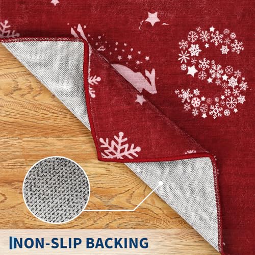 GarveeHome Christmas Snowflake Area Rug 4x6ft Red Washable Non-Slip Winter Decor