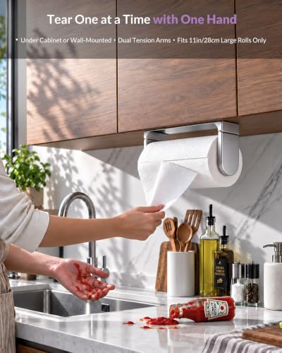 simpletome ONE Hand Paper Towel Holder Under Cabinet Pearl Chrome Silver