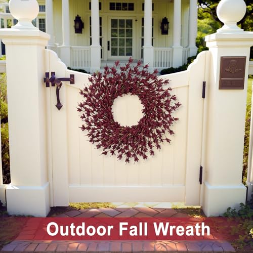 LZNPA 26 Inch Realistic Fall Wreath for Front Door, Wine Red Autumn Decor
