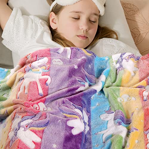 LIFEYJ Pink Unicorn Glow in The Dark Blanket for Girls, 50x60 Inches