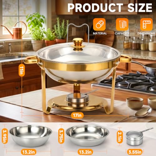 Gold 4 Pack 6QT Stainless Steel Chafing Dish Set with Glass or Steel Lids - Buffet Food Warmer for Parties & Weddings - Golden / 4pack