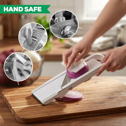 Benriner Super Slicer Mandoline with 4 Japanese Stainless Steel Blades - White, 14.5x5.25 inches