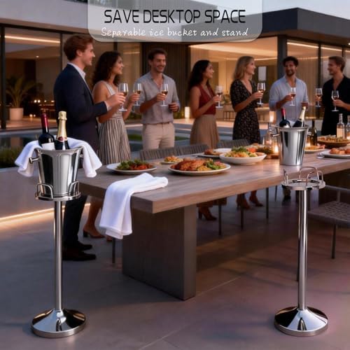 Silver Ice Bucket with Stand 5L Champagne Wine Cooler for Parties & Events