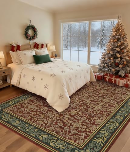 GarveeHome 6x9 Washable Boho Red Living Room Rug - Non-Slip 0.2" Pile