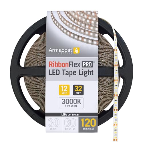 Armacost Lighting RibbonFlex Pro 12V LED Strip Lights 120 LEDs/m, 3000K Warm White, 32.8 ft