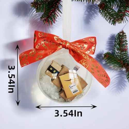Funny Ornament, Mini Express Box Packages Clear Ball Ornament for Christmas Tree, Funny Gifts Box for Christmas Decoration, Mini Packages