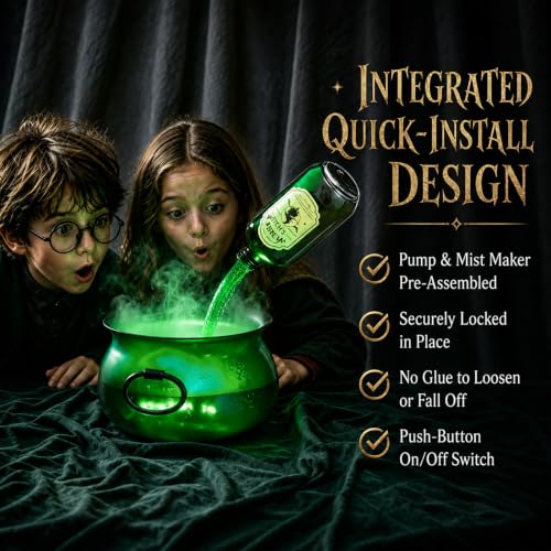 Floating Witch Cauldron with Potion Bottles & Mist Maker - Halloween Decor