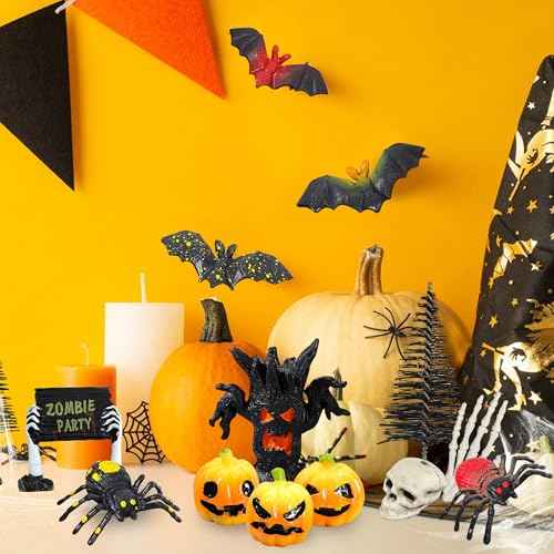 ZXSWEET Halloween Village Accessories Set Miniature Figurines Fake Tree Branches Skull Tree Demon Resin Pumpkin Fake Spiders Bat Hand for Halloween Party Decorations