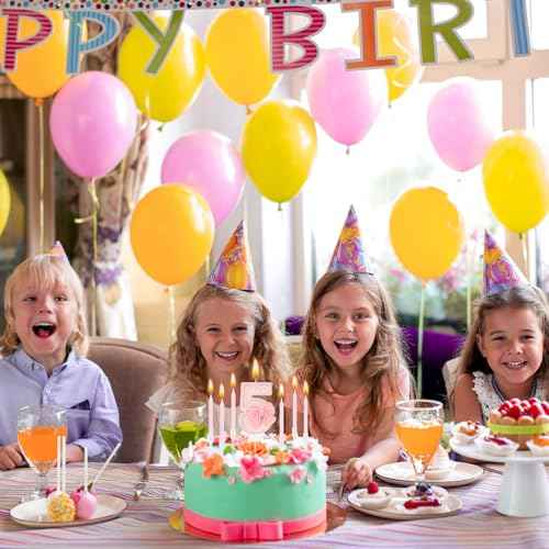 MTLEE 5th Number Birthday Candle Girls Pink Bow Glitter Happy Birthday Number Cake Topper with 10 Long Thin Spiral Cupcake Candle Bowknot Cake Decorations for Wedding Anniversary Princess Theme Party