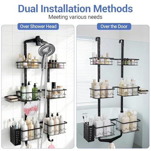 Black Extra Large Hanging Shower Caddy - Rust-Resistant 3-Tier Organizer with Soap Basket