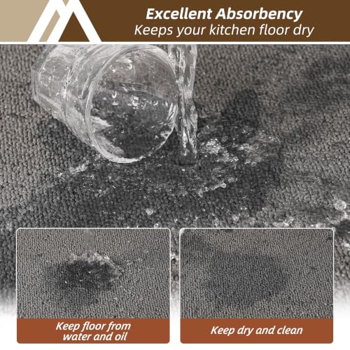 Grey Washable Kitchen Rugs Set of 2 Non-Slip 20x30 & 20x48 Inches