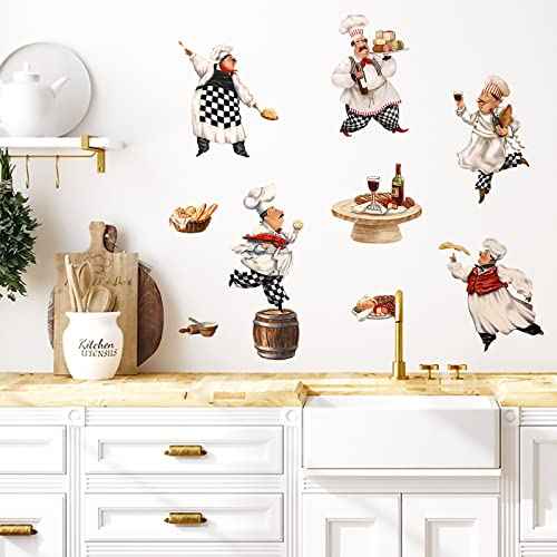 Mfault Italian Fat Chefs Wall Decals Stickers, Funny Cooker Baker Food Cooking Decorations Kitchen Art, Home Dining Room Restaurant Decor