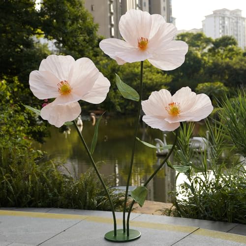 ZEYEXE Champagne Large Artificial Flower Set for Wedding & Event Decor, 68-Inch Giant Fake Flowers with Stand