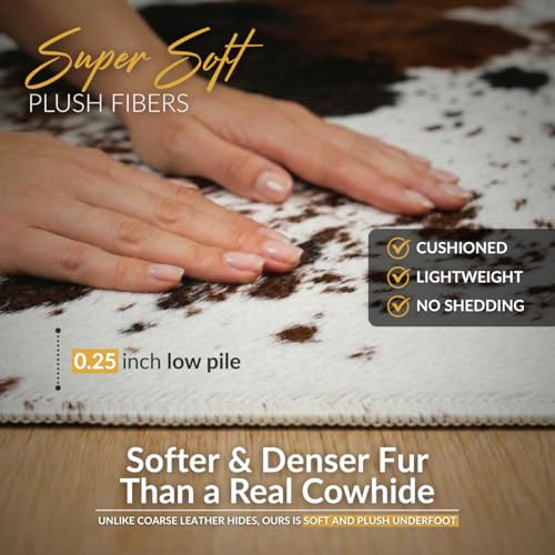 NativeSkins Brown Faux Cowhide Rug 4'7"x6'7" Semicircular Washable Non-Shedding