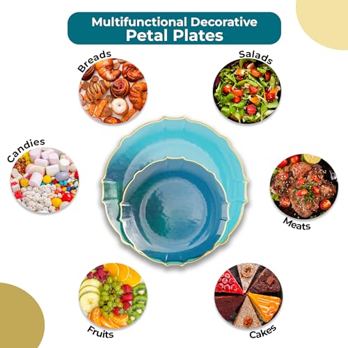 Exquisite Disposable Plastic Plates for Party 80 Piece Fancy Plastic Plates Disposable Plates 40 X 7.5 Dessert Plates disposable & 40 X 10 Thin Delicate Plastic Disposable Plates Black Smoke Gold Rim