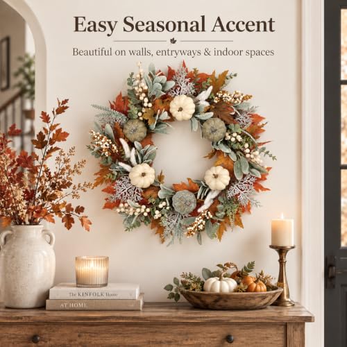 Worthyeah Fall Wreath - Farmhouse Thanksgiving Front Door Decor, Autumn Welcome