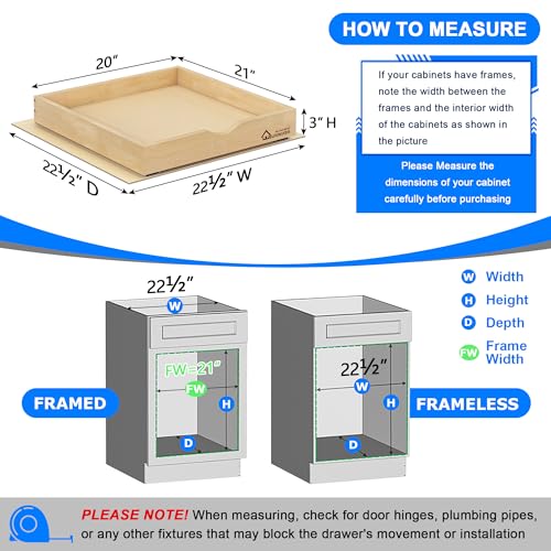 WelFurGeer 20''W x 21''D Natural Birch Wood Soft Close Pull Out Cabinet Drawer with Heavy Duty Slides