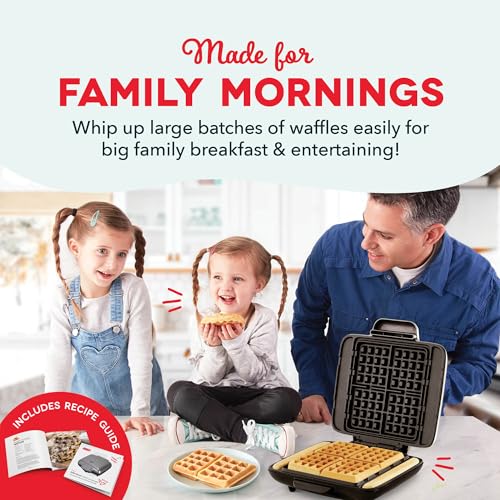 DASH No-Drip Silver Waffle Maker - 4 Square Mini Waffles, Family Breakfast