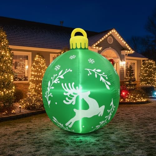 Vertintong 4 Ft Green Elk Christmas Inflatable Ball with LED Lights Outdoor Decor