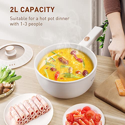 White 2L Electric Hot Pot 1000W Nonstick Cooker with Power Adjustment - Bear