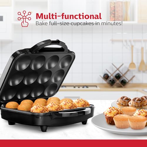Electric Cupcake Maker Machine - Bakes 12 Full-Size Cupcakes & More - Black / Makes 12
