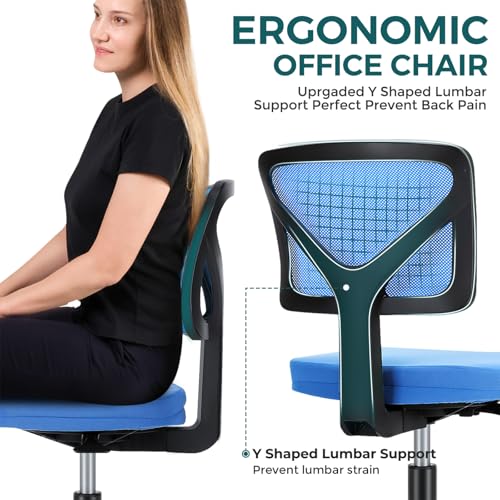 DUMOS Blue Armless Mesh Office Chair for Small Spaces, 1 Pack