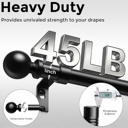 Wolistsa 2 Pack Black Adjustable Curtain Rods 36-91 Inch Heavy Duty Modern Window Treatment