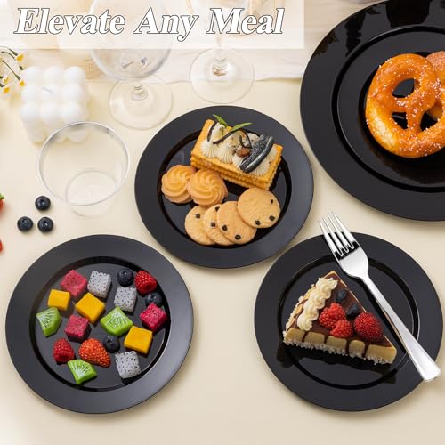 200PCS Black Plastic Dinner and Dessert Plates Set - Disposable Party Tableware