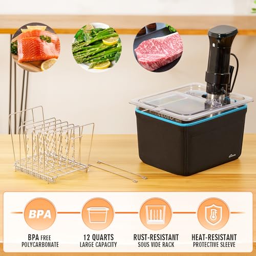 HOMENOTE 12 Qt Collapsible Lid Sous Vide Container Kit with Rack & Sleeve - Food-Grade BPA-Free