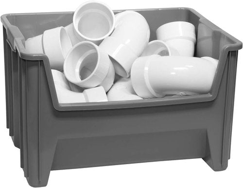 Akro-Mils Stak-N-Store Heavy Duty Stackable Storage Bins - Open Front Design, Gray, 15" x 20" x 12.5" (3-Pack)
