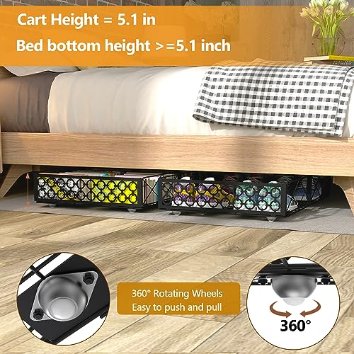 Under Bed Storage with Wheels Pack of 4 - Low Profile Rolling Organizer Bins