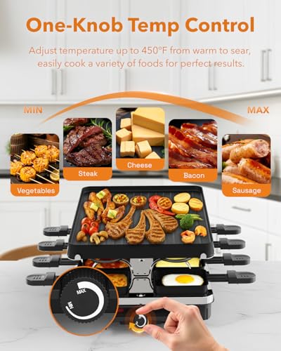 HBN Black 2-in-1 Raclette Table Grill & Electric Griddle 1300W