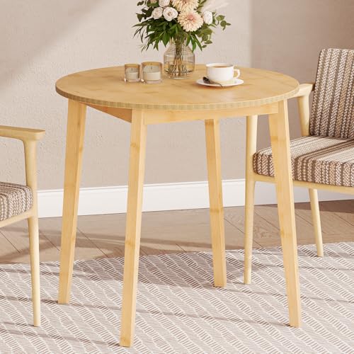 Natural Bamboo Round Dining Table for 2 - Compact Kitchen & Small Space