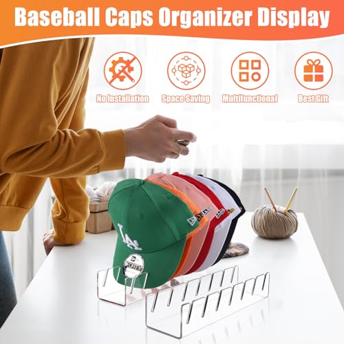 4 Pack Acrylic Hat Organizer for Baseball Caps No Installation - Clear