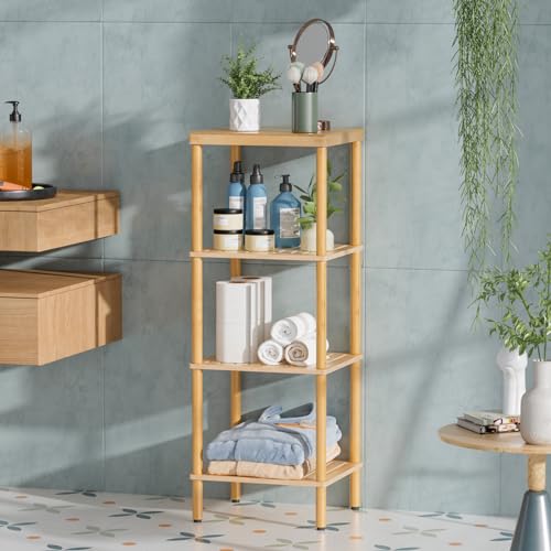 AmazerBath 4-Tier Bamboo Bathroom Shelf - Natural Space Saver Storage Rack