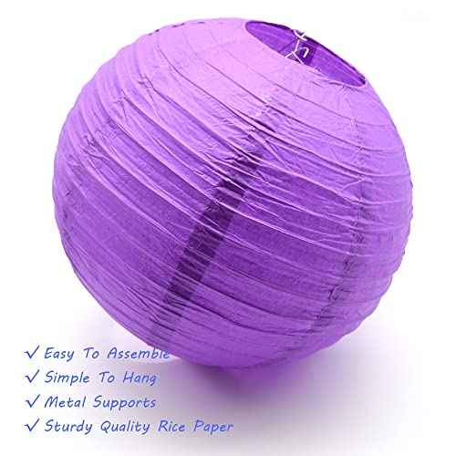 3pcs Paper Lanterns Decorative Round Chinese Paper Lanterns for Birthday Halloween Wedding Baby Bridal Shower Home Decor Party Decoration (12in/Deep Purple)