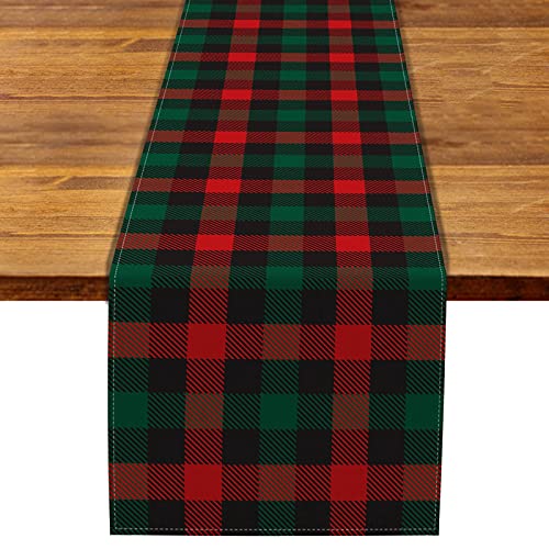 Rainlemon Christmas Buffalo Check Plaid Table Runner Linen Red Green