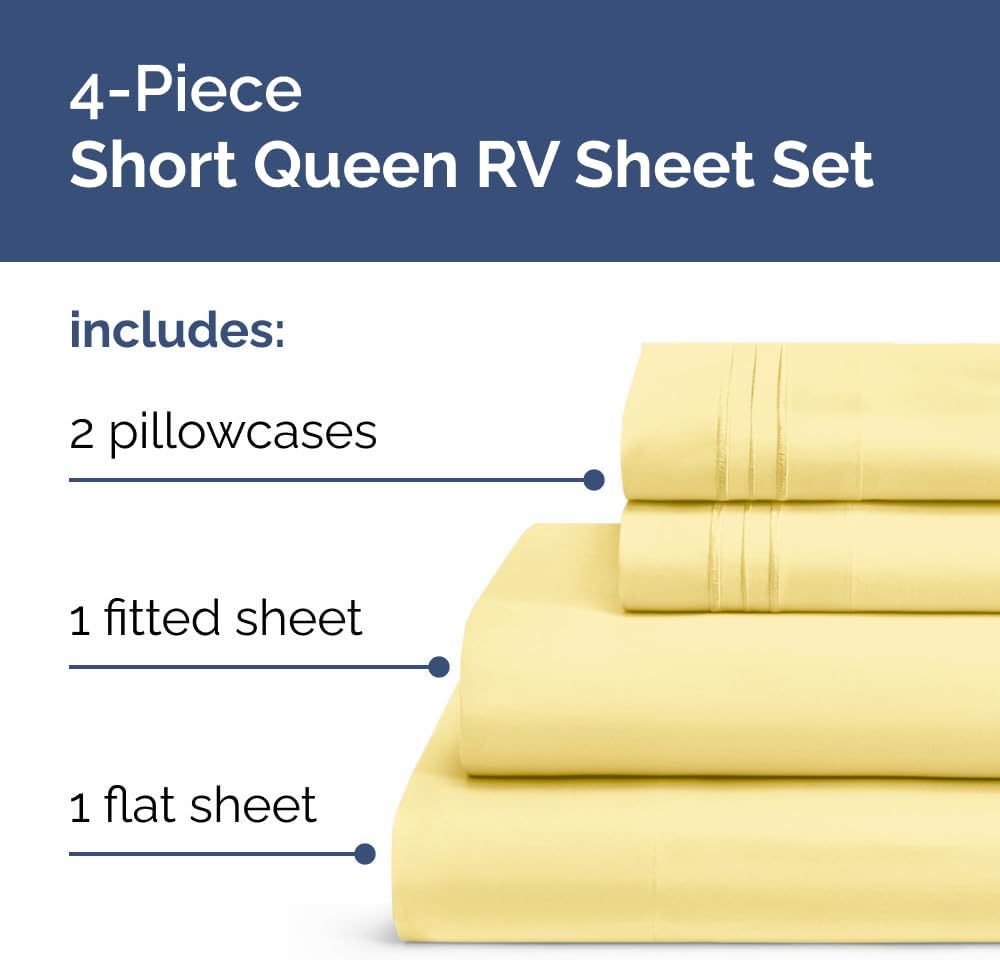Skiennix Short Queen Size 4-Piece Sheet Set - Soft, Breathable & Cooling Bed Sheets with Deep Pockets - Luxury Hotel Quality in Yellow