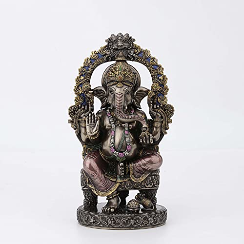 Lord Ganesha Sitting on Throne Statue - Hindu Elephant God Decor 10.25 Inch